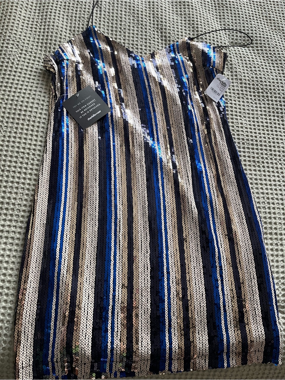 Charlotte Russe Blue, Silver & Gold Striped Sequin Dress